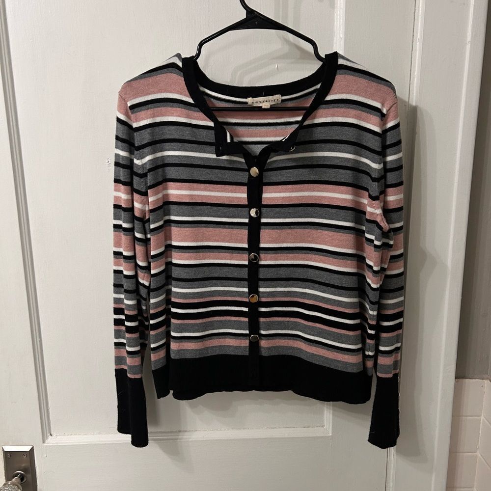 Striped Button-Up Cardigan in Pink and Black